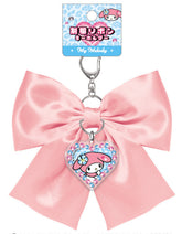 Elevate your everyday style with our Glam My Melody Satin Bow Keychain in soft pink! This elegant accessory perfectly combines Sanrio's iconic charm with glam design elements. The stunning hot pink satin bow is complemented by a special centerpiece; a sparkling My Melody acrylic charm that adds an extra touch of kawaii flair. Built with quality in mind, this keychain features a durable metal attachment that makes it perfect for your keys, bags, or starting your Sanrio collection.